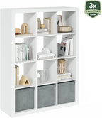 Furinno Cubicle Book Shelf, 12-Cube Bookshelf, Triple Thick Frame Cube Storage