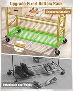 EAGMAK Heavy Duty Clothes Rack for Hanging Clothes Load 688 LBS, Height Adjustable Rolling Clothing Racks, Portable Metal Coat Rack Garment Wardrobe with Wheels and 3 Shelves for Bedroom, Gold