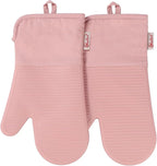 YUTAT Silicone Oven Mitts,High Heat Resistant Up to 500 Degrees,Waterproof Cooking Gloves with Soft Polyester Filling,Kitchen Potholder Set - Perfect for BBQ,Baking and Cooking,Pink,2 Pcs Set