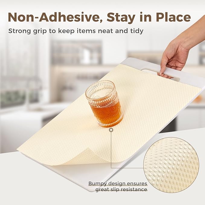 100% EVA Shelf Liner for Kitchen Cabinet, 24" x 360" Drawer Liners Non Adhesive Non Slip Waterproof Plastic Paper, Dresser Pantry Bathroom Refrigerator Protector, Cream