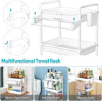 SPACEKEEPER Rolling Storage Cart, 4-Tier Bathroom Organizer Utility Cart Laundry Room Organization Mobile Shelving Unit with Towel Rack, Lockable Wheel, Hooks & Cup for Kitchen Bedroom Office, White
