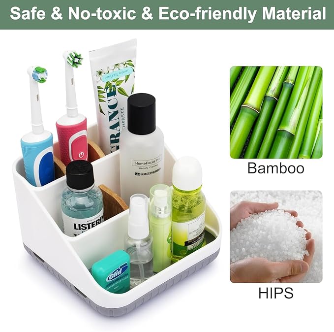 Chintu Bathroom Toothbrush Holders for Countertop - Electric Toothbrush Organizer 6 Slots Tooth Brush Organization for Kids Family, Toothpaste Holder for Bathroom Vanity Organizer Storage White