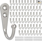 POZEAN 60 Pack Wall Hooks for Hanging, Heavy Duty Small Coat Hooks Wall Mounted for Living Room, Bathroom, Kitchen, Bedroom for Key, Cup, Bag, Hat, Scarf, and More (Silver)