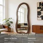 Large Irregular Floor Mirror, 67"x31.5" Asymmetrical Full Length Mirror with Triple Layer Solid Wood Frame, Organic Shaped Mirrors for Living Room Entryway Hallway Bedroom, Leaning/Hanging