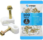 STEREN Coaxial Cable Clips - Cable Holder - Wire Clips - Siding Clips for Hanging - Cord Holder for Desk - Cable Clamps (White, 100 Count - Mini Screw)