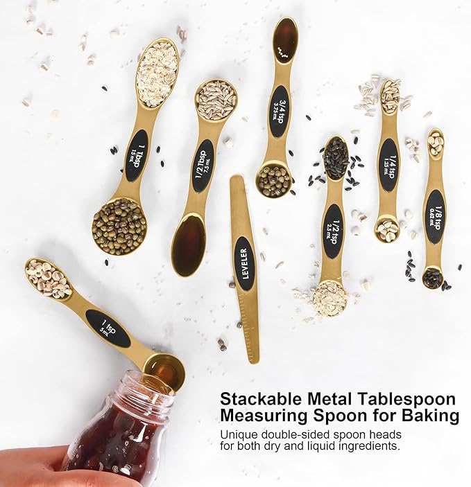 Magnetic Measuring Spoons Set Stainless Steel with Leveler-9pcs Stackable Measuring Cups for Baking-Measuring Cups and Spoon Set Kitchen Gadgets Apartment Essentials Fits in Spice Jars