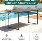 4ft Folding Table, Foldable Picnic Table Portable Table for Indoor Outdoor Use Heavy Duty Plastic Table Camping Table for Party, BBQ, Khaki
