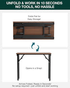 Frylr Small Folding Computer Desk – 35.8 Inch Portable Table for Craft and Study, Lightweight Desk for Small Spaces, Foldable Laptop Table Built-in AC/USB Outlets for Convenience, Dark Walnut