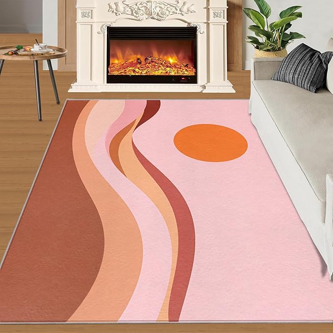 Boho Sun Runner Rugs 3x6ft, Minimalist Sunburst Bedside Rug, Abstraction Deco Laundry Rug with Non Slip Backing for Bedroom Kitchen Sink Front Door Entryway Indoor