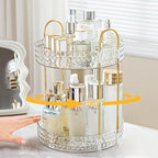 Rotating Makeup Organizer for Vanity, 2 Tier Perfume Skincare Storage for Women, Bathroom Counter Organizer, 360° Spinning Cosmetic Holder for Dresser Countertop, Clear