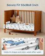 Baby Crib Sheets for Boys Girls, 28x52x8in Fitted Crib Sheet Neutral 3 Pack for Standard Crib and Toddler Mattress, Breathable Soft Microfiber Baby Sheet Green & Blue Dinosaur