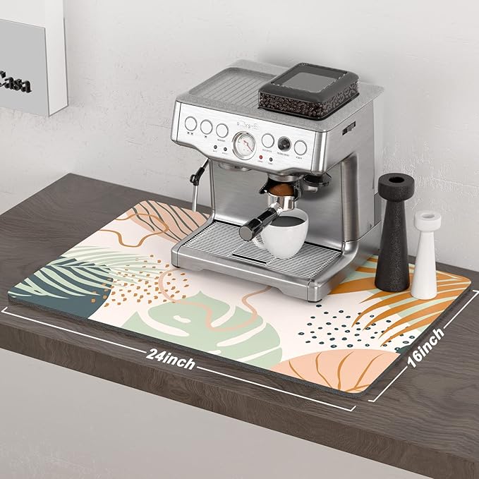 Rnivvi Coffee Mat, 16" x 24" Cute Boho Theme Coffee Bar Mats for Espresso Machine Station Accessories and Organizer, Hide Stain Rubber Backed Absorbent Dish Drying Pad for Kitchen Counter, Tropical