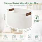 ECDYQXVU Cotton Rope Basket, Storage Baskets with Handle, 15x10x9 Inch Woven Basket for Shelves, Laundry, Towels, Clothes, Books (White 3Pack)