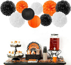 Orange-Black White Party-Decorations Paper-Flowers Lanterns - 15PCS Halloween Tissue Pom Poms Streamers,Vintage Baby Bridal Shower Birthday Bachelorette Wedding Hanging Supplies Decor Hugfond