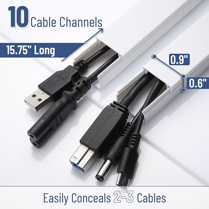 Bates- Cord Cover Raceway Kit, 157in Cable Hider, Cord Covers for Wires on Wall, Wire Covers for Cords, Cord Hider Wall, Wire Hiders for TV on Wall, Cable Cover, Wire Hider, 15.7in X W0.9in X H0.6in
