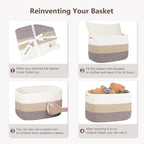 ECDYQXVU Cotton Rope Basket, Storage Baskets with Handle, 15x10x9 Inch Woven Basket for Shelves, Laundry, Towels, Clothes, Books (White Brown 2 Pack)