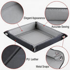 Valet Tray Desktop Storage Organizer - Vegan Leather Catchall Tray Bedside Vanity Tray Nightstand Caddy Holder for Remote Controller, Watch, Keys, Phone, Wallet, Coin, Jewelry - Gray