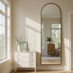 MISSDAY Arched Full Length Mirror, 64"x21" Full Body Mirror with Stand, Floor Mirror Long Free Standing, Leaning or Hanging, Aluminum Thin Frame Wall-Mounted Mirrors Wall Mirrors for Bedroom, Black