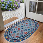 Funky Vintage Blue Red Orange Geometric Texture Indoor Area Rug for Living Room Bedroo Dining Room Faux Wool Soft Low Pile Oval Rugs 5x7 Entrance Nursery Farmhouse Rustic Country Home Office Carpet