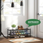 kiplant Black Shoe Rack, 2-Tier Long Shoe Rack, Stackable Bamboo Wood Shoe Shelf for Closet, Entryway & Hallway