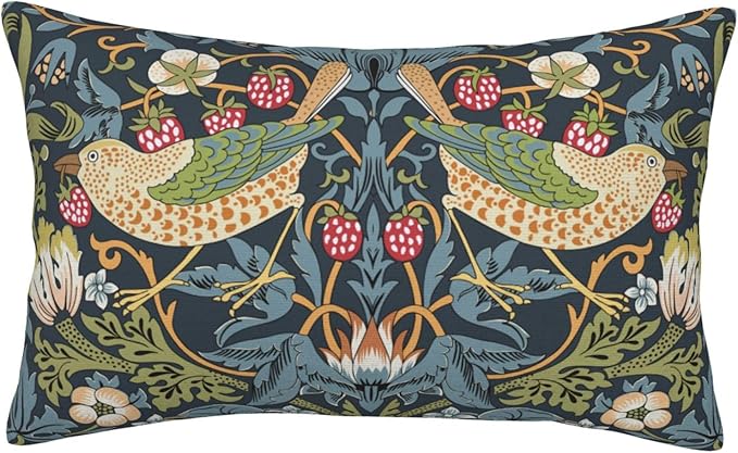 William Morris Vintage Floral Bird Strawberry Thief 20x12 inches Pillow Cover, Outdoor Farmhouse Pillow Cover Home Decor for Couch Sofa