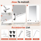 Suidia 82"x44" Extra Large Full Length Mirror on Wheels, 360° Swivel Rolling Mirror Floor, HD Tempered Glass Full Body Standing Mirrors for Home Gym, Yoga, Dance Studio, Bedroom, Rectangular, White