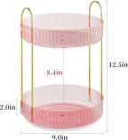 Rotating Makeup Organizer Countertop,Skincare Organizers,Spinning Perfume Tray Stand,Makeup Storage Organizer for Vanity,Bathroom Organizer and Storage,Lazy Susan,2 Tier,Pink