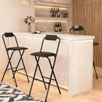 Folding Bar Stool with Back, 2PCS Tall Foldable Stool Chair Portable Adult Collapsible Counter Height Seat Leather Padded Kitchen Shop Comfortable and Sturdy 29.5 Inch