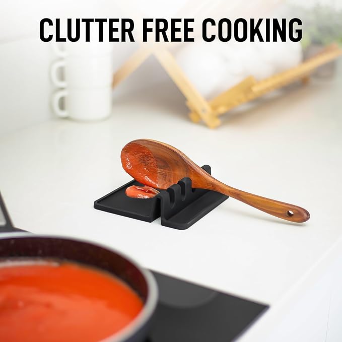 Zulay Kitchen Silicone Utensil Rest - BPA-Free, Durable Spoon Rest with Drip Pad - Heat-Resistant for Stove Top & Counter - Kitchen Gadget Holder