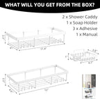 Moforoco 3-Pack Shower Caddy Basket Shelf with Soap Holder, No Drilling Traceless Adhesive Shower Wall Shelves, Rustproof White Bathroom Shower Storage Organizer