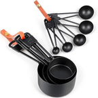 9 PCS Black Stainless Steel Measuring Cups and Spoons Set, Nesting Metal Measuring Cup with Ring Connector for Liquid and Dry Ingredients, Cooking and Baking (Black)