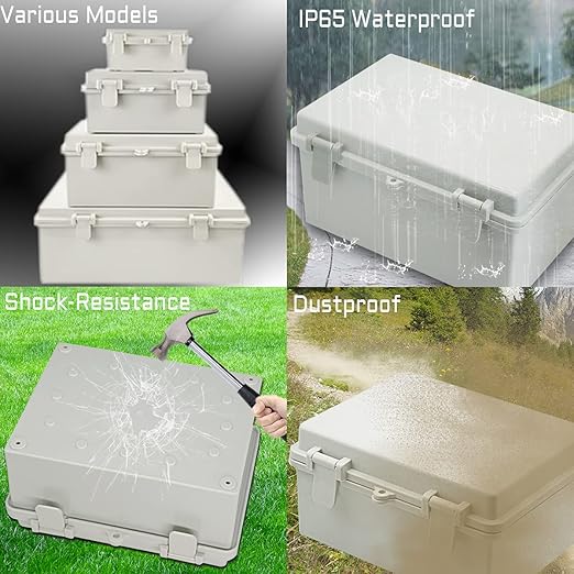 Zulkit Junction Box ABS Plastic Dustproof Waterproof IP65 Electrical Boxes Hinged Shell Outdoor Universal Project Enclosure with 2 Cable Glands 11.42 x 7.48 x 5.51 Inch (290x190x140mm)