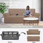 Easy-Going Stretch Oversized Loveseat Slipcover 1-Piece Sofa Cover Furniture Protector Couch Soft with Elastic Bottom for Kids Polyester Spandex Jacquard Fabric Small Checks Camel
