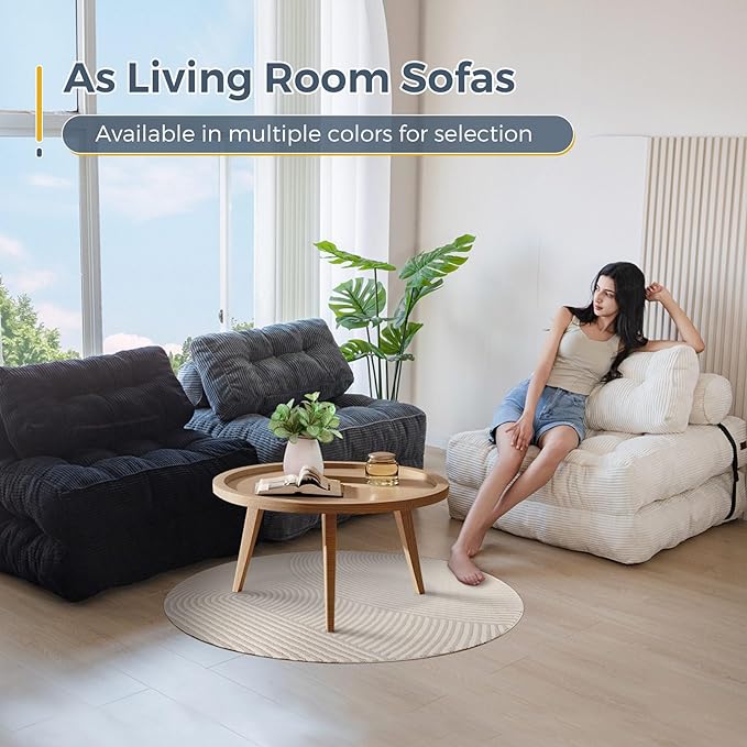 MAXYOYO Folding Sofa Bed, Convertible Sleeper Chair with Pillow Foldable Mattress with Back Support, Portable Fold Out Chair Bed Comfy Floor Sofa Lounge for Living Room Bedroom, Beige, Single