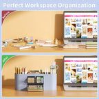 Marbrasse Desk Organizer Pen Holder for Desk with 3 Drawers, Multi-Functional Pencil Holder, Desk Organizers and Accessories with 7 Compartments for Home, School, Classroom(Blue)