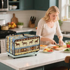 Horse Star Stipe Print Microwave Oven Dust Cover with Storage Bags Microwave Oven Grill Cover Protector Universal Reusable Decor Accessories for Kitchen, M