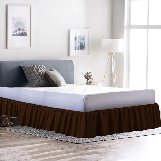 Bed Skirt - Ruffled Bed Skirt (Full XXL, Chocolate) 12 Inch Drop Dust Ruffle with Platform, 100% Cotton 800 Thread Count Fabric - Dust Ruffle Bedskirt for Easy Fitting and Easy Care