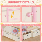 Kids Dress Up Rack Small Baby Closet Organizer for Hanging Clothes Kids Clothes Rack with 2 Tier Storage Racks and 2 Adjustable Hanging Poles (Upgrad, Pink)