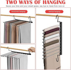 Pants Hangers Space Saving, 10-Tier Stainless Steel Closet Organizer, Plastic-Free, Collapsible Non-Slip Design Space Saving Hangers, Rotation for Legging Pant Rack, Storage and Organization