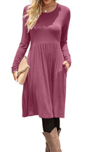 DB MOON Women Casual Long Sleeve Dresses Empire Waist Loose Dress with Pockets (Army Green, 2XL)