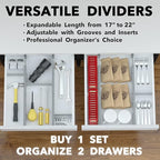 SpaceAid Bamboo Drawer Dividers with Inserts and Labels, Kitchen Adjustable Drawer Organizers, Expandable Organization for Home, Office, Dressers, 4 Dividers with 9 Inserts (17"-22" Gray)