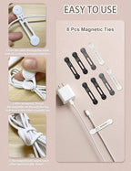 Kanemc 8 Pack Magnetic Twist Ties, Silicone Cord Organizer Magnet Reusable Cable Straps For USB Earphone Charger Video Computer Cables (4Black+2White+2Grey)