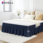 RIMELA Navy Blue Bed Skirt Queen Size 15 Inch Drop, Elastic Bed Skirting for Bed Base and Frame, Bedding Dust Ruffle Easy to Install, Lightweight Wrap Around Adjustable Bedskirt