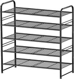 Standard Shoe Rack 5-Tier 32.5 Inches Wide, Free Standing Shoe Organizer for Indoor Outdoor | Adjustable Heavy-Duty Metal Shelf Ideal for Home Entryway Closet & Garage Balcony | Black