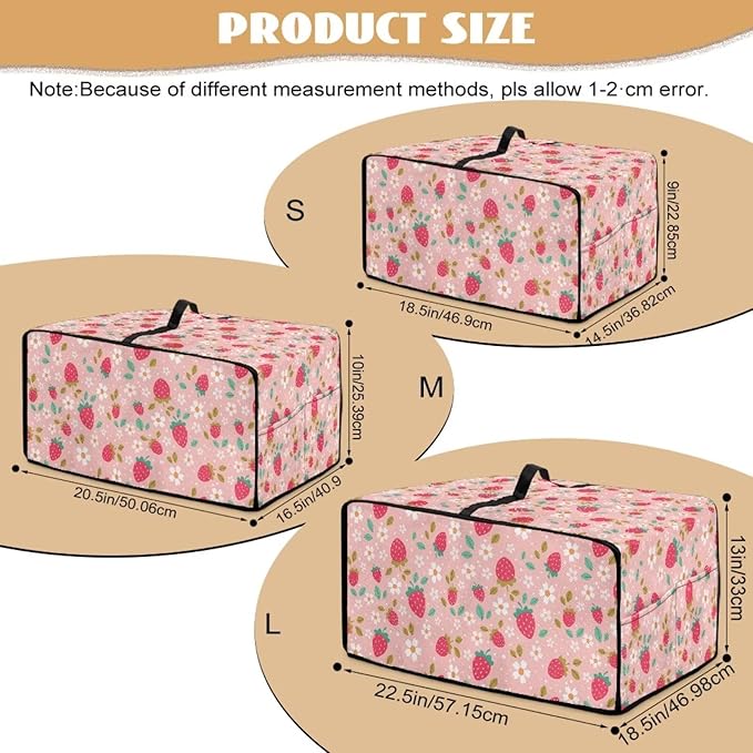 Pink Strawberry Cherry Blossom Print Microwave Oven Dust Cover Toaster Oven Cover Foldable Polyester-Linen Fabric Small Appliance Dust Covers Suitable for Most Microwave Ovens, S