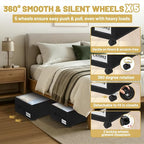 Under Bed Storage with Wheels, 2 Pack Underbed Storage Containers with Clear Lid & Label, XXL 75L Easy Assembly Rolling Under Bed Shoe Storage for Clothes, Shoes, Blankets, Black(28.3 X 16.5 X 9.5 in)