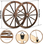Qunclay 2 Pcs Wagon Wheel Decor Wooden Western Cowboy Party Decorations Vintage Rustic Wagon Wheel Wood Cartwheel Decor for Bar Garage Indoor Outdoor (Brown,18 Inch)
