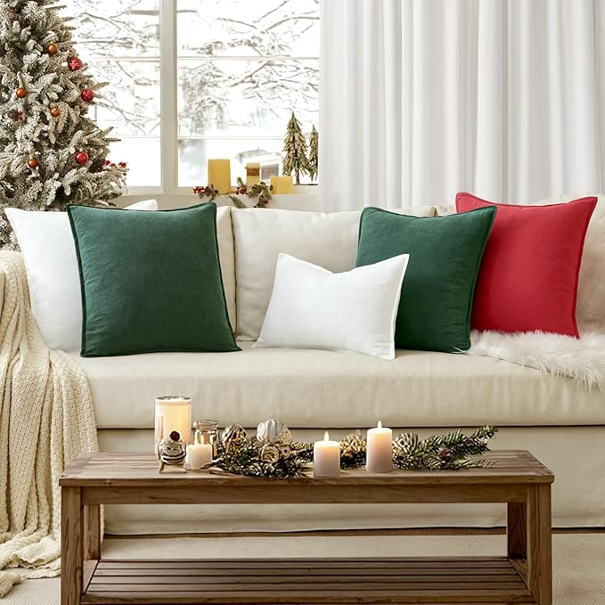 EMEMA Christmas Throw Pillow Covers Decorative Linen Pillow Covers 20x20 Inch Red Boho Farmhouse Neutral Couch Throw Pillows for Bed Pack of 2 Accent Pillowcase Modern Sofa Cushion Livingroom Home