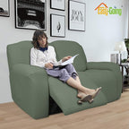 Easy-Going 6 Pieces Recliner Loveseat Stretch Sofa Slipcover Sofa Cover Furniture Protector Couch Soft with Elastic Bottom Kids, Spandex Jacquard Fabric Small Checks Greyish Green