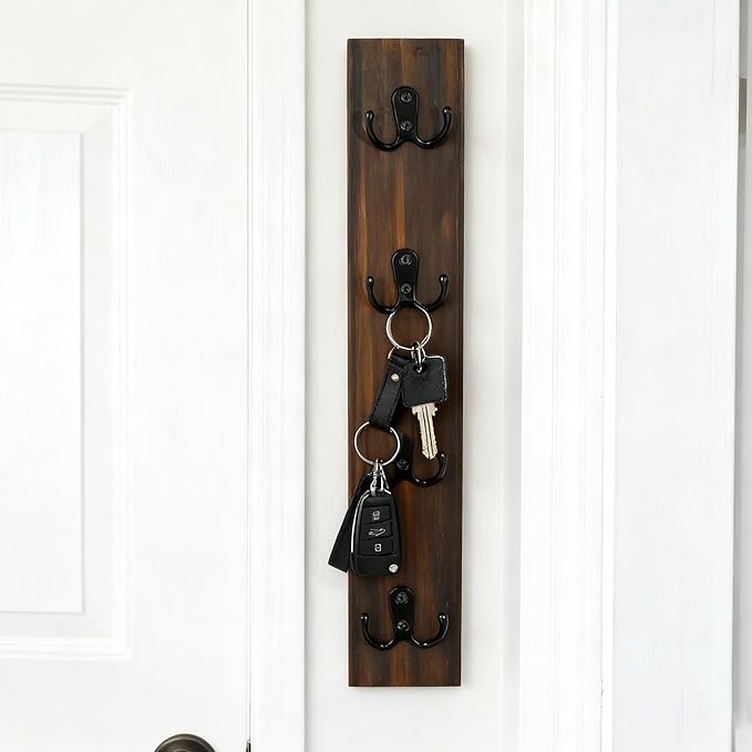 Vertical Key Holder for Wall, Vertical Wooden Key Rack Organizer for Home and Garage Entrances, Space Saving Entryway Organizer for Keys